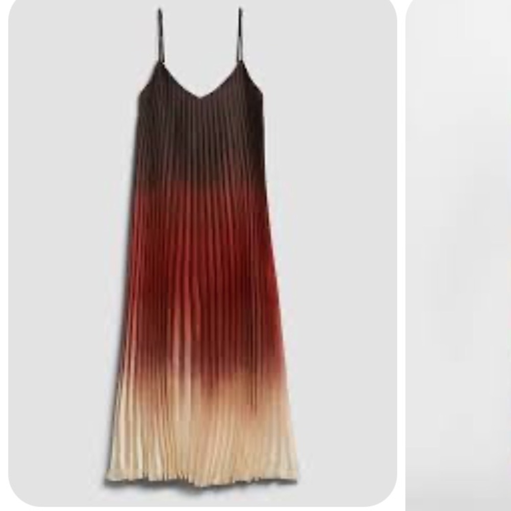 🪅Banana Republic Brown/Orange Ombré Pleated Midi Dress Spaghetti Straps L Tall - Picture 4 of 13